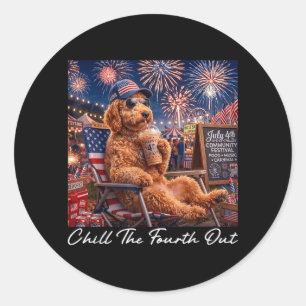 Chill The Fourth Out Funny Goldendoodle Coffee 4th Classic Round Sticker