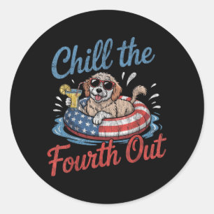 Chill The Fourth Out Funny Goldendoodle Dog Lover Classic Round Sticker