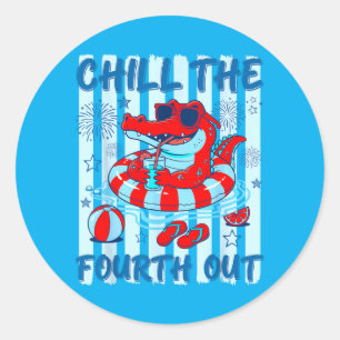 Chill The Fourth Out Funny Patriotic Alligator 4th Classic Round Sticker