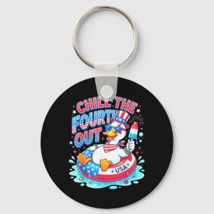 Chill The Fourth Out Funny Usa Duck Summer Float Key Ring