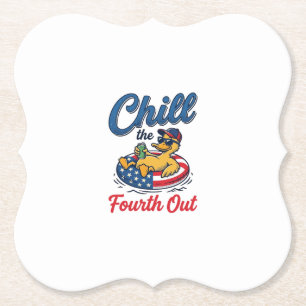 Chill the Fourth Out Patriotic Duck T-Shirt Design Paper Coaster