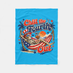Chill The Fourth Out Patriotic Skeleton Beach Fleece Blanket