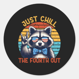 Chill The Fourth Out Racoon 4th Of July Vintage Classic Round Sticker