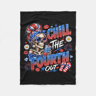 Chill The Fourth Out Skeleton Patriotic Girl Fleece Blanket