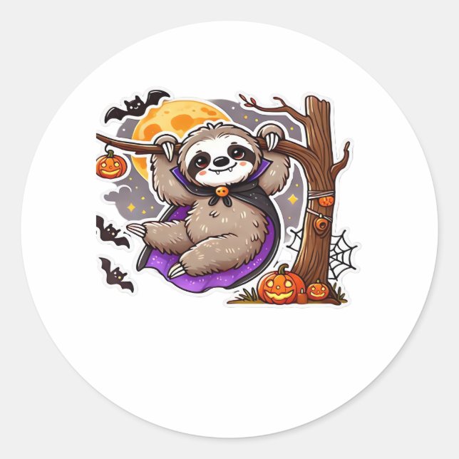 Chill Thrills Halloween Sloth Oversized T-Shirt Classic Round Sticker (Front)