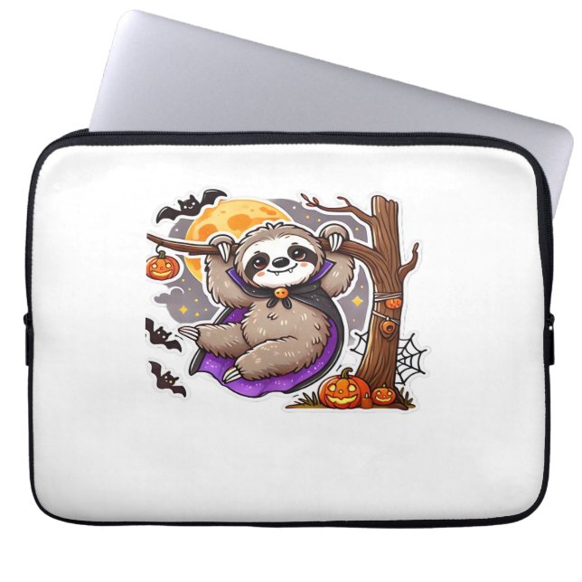 Chill Thrills Halloween Sloth Oversized T-Shirt Laptop Sleeve (Front)