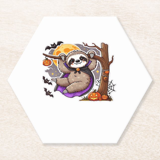 Chill Thrills Halloween Sloth Oversized T-Shirt Paper Coaster (Front)