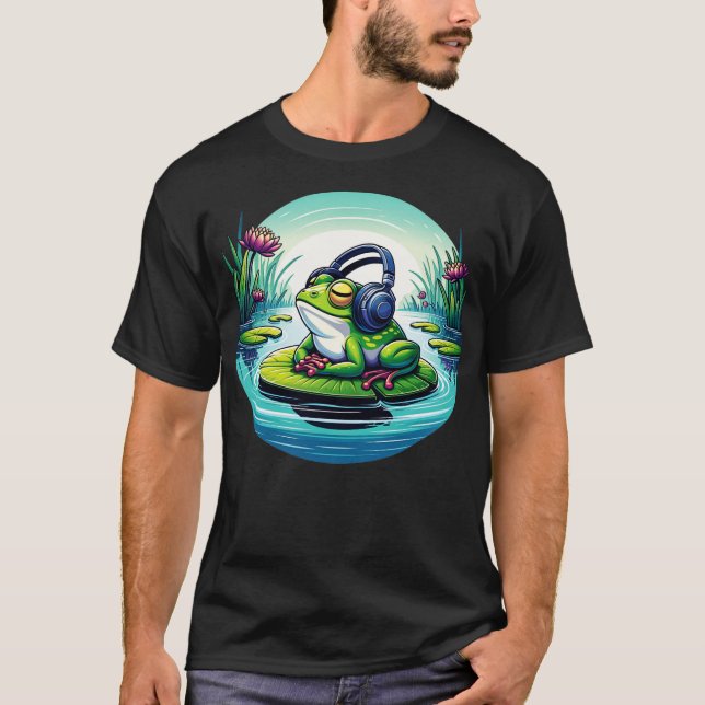 Chill Vibes Frog Zen Music Lover Amphibian Illustr T-Shirt (Front)