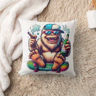 Chill yeti enjoying a skateboarding party vibe cushion