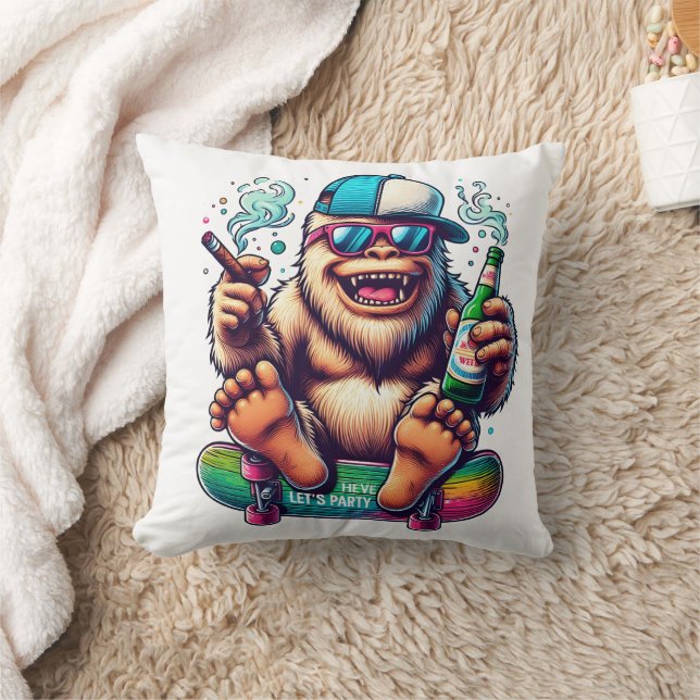 Chill yeti enjoying a skateboarding party vibe cushion (Blanket)