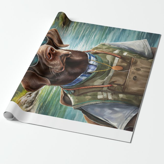 Chillax and Go Outside, Chocolate Lab Fisherman Wrapping Paper (Unrolled)