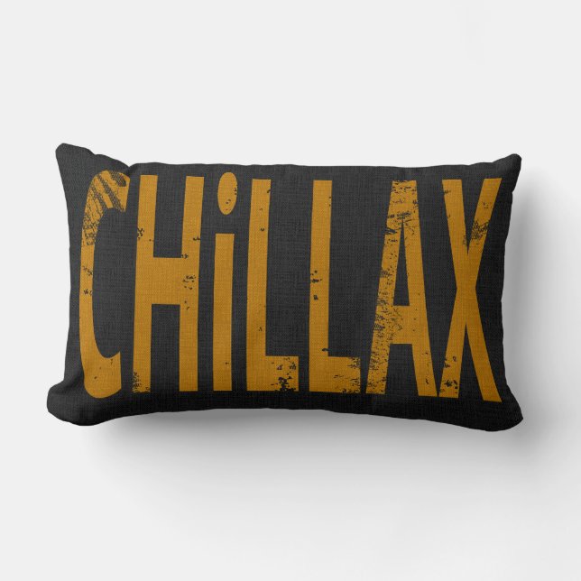 Chillax Skateboard Word Art Black  Yellow Lumbar Cushion (Front)