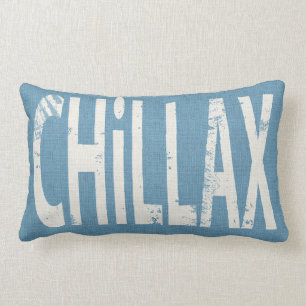 Chillax Skateboard Word Art Pillow Denim Blue