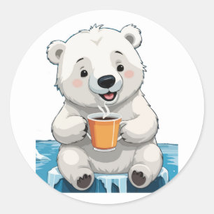 Chilled Beverage Break of Cool Polar Bear Classic Round Sticker