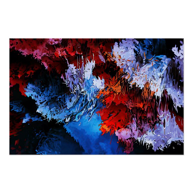 Chilled Inferno Blue Red Contemporary Abstract Art Poster (Front)