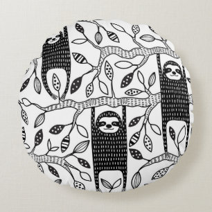 Chilled Sloths: Cute Animal Pattern. Round Cushion