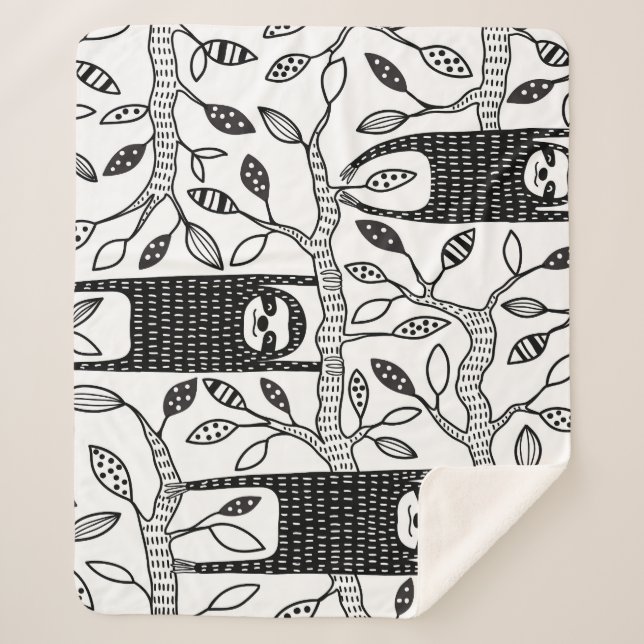 Chilled Sloths: Cute Animal Pattern. Sherpa Blanket (Front)