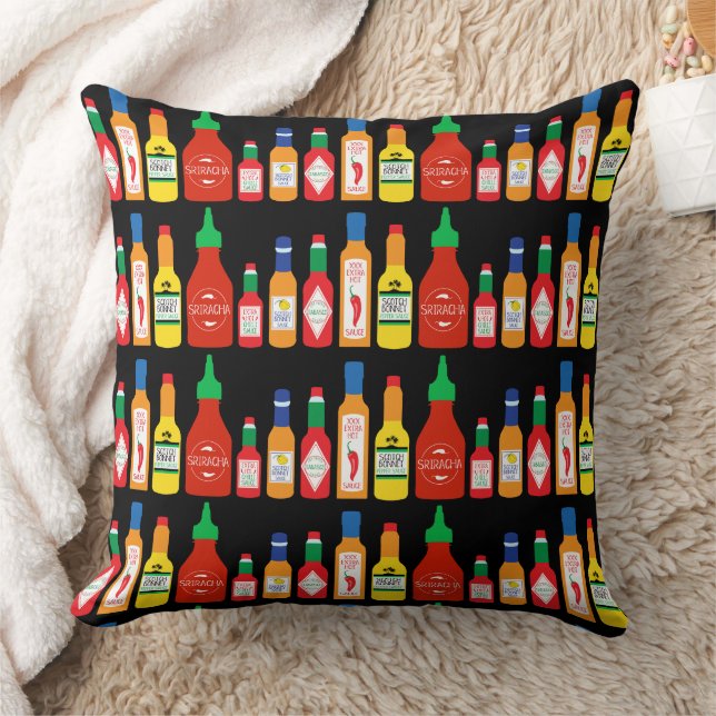 Chilli Addict Spicy Food Lover Chilli Bottles Prin Cushion (Blanket)
