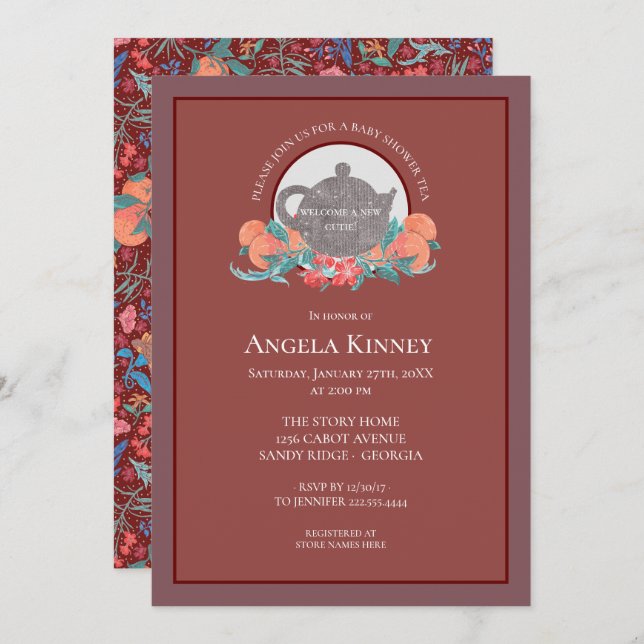 Chilli and Peach Fruited Baby Shower Tea Invitation (Front/Back)
