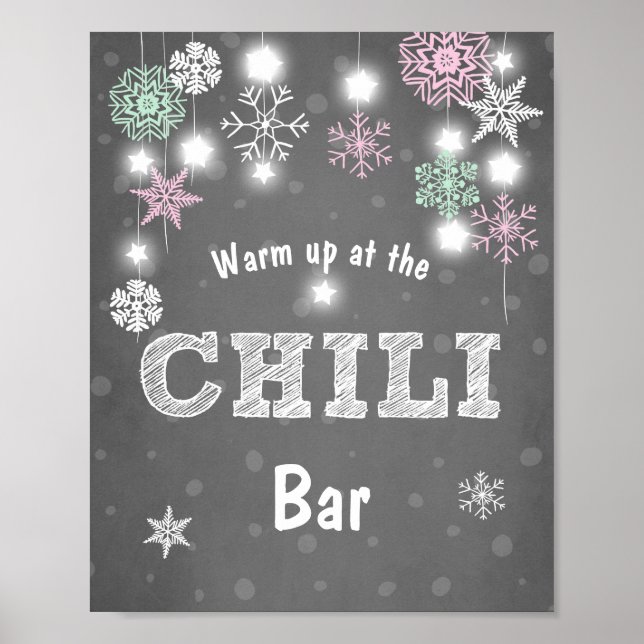 Chilli Bar sign Pink Mint Winter snowflakes Chilly (Front)