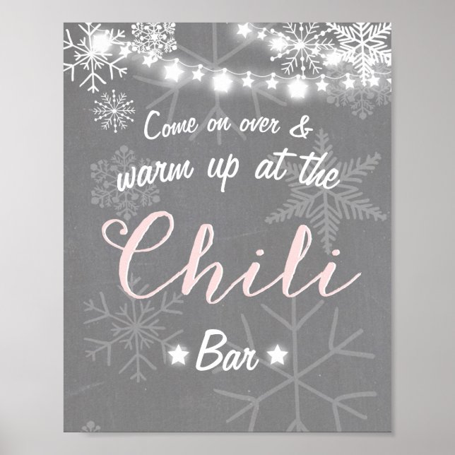 Chilli Bar sign Pink snowflake Chilly Rustic (Front)