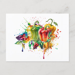 Chilli & Bell Peppers Splatter Art Postcard