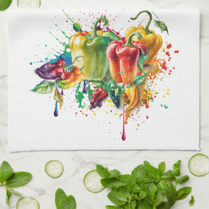 Chilli & Bell Peppers Splatter Art Tea Towel