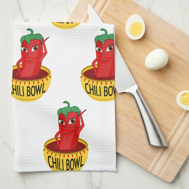 Chilli Bowl Cartoon Drawing Pattern Tea Towel (Quarter Fold)