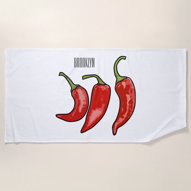 Chilli cartoon illustration  beach towel (Front)