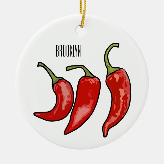 Chilli cartoon illustration  ceramic ornament (Front)