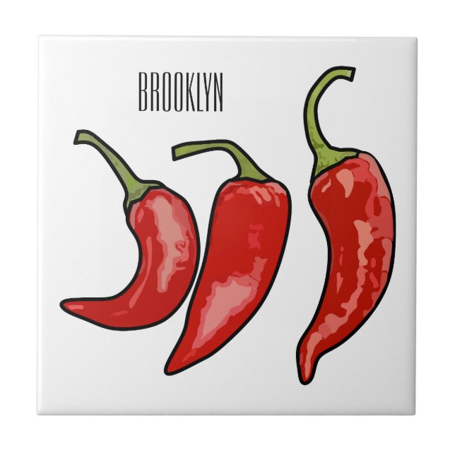 Chilli cartoon illustration  ceramic tile (Front)