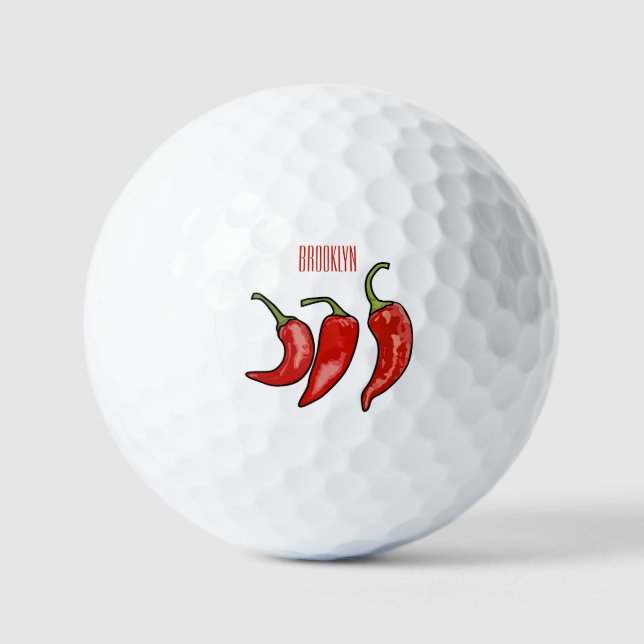 Chilli cartoon illustration  golf balls (Front)