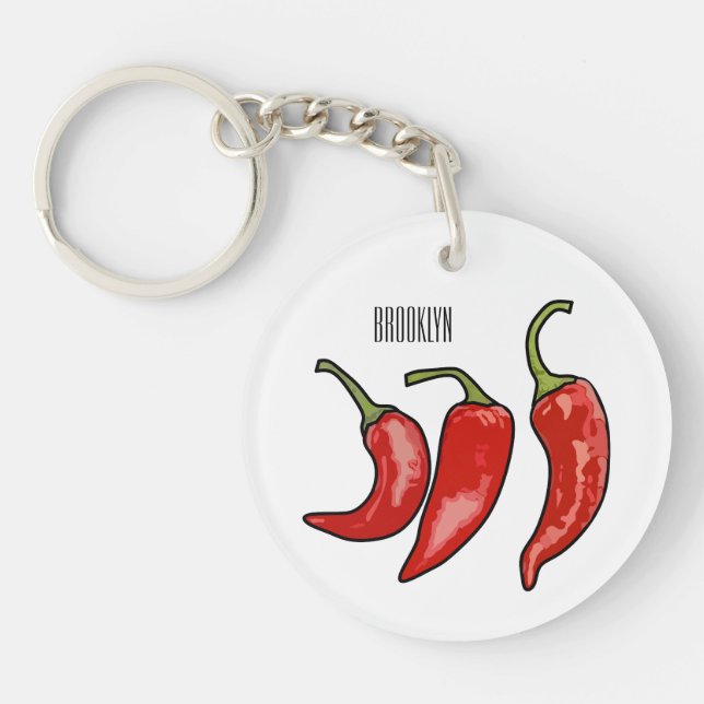 Chilli cartoon illustration  key ring (Front)