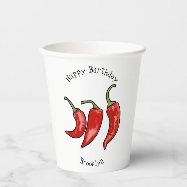 Chilli cartoon illustration  paper cups (Front)