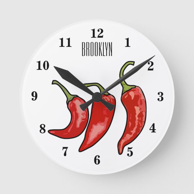 Chilli cartoon illustration round clock (Front)