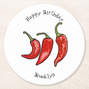 Chilli cartoon illustration round paper coaster