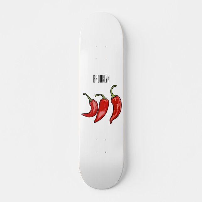 Chilli cartoon illustration  skateboard (Front)
