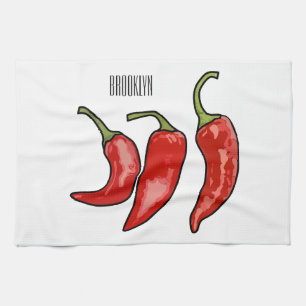 Chilli cartoon illustration tea towel