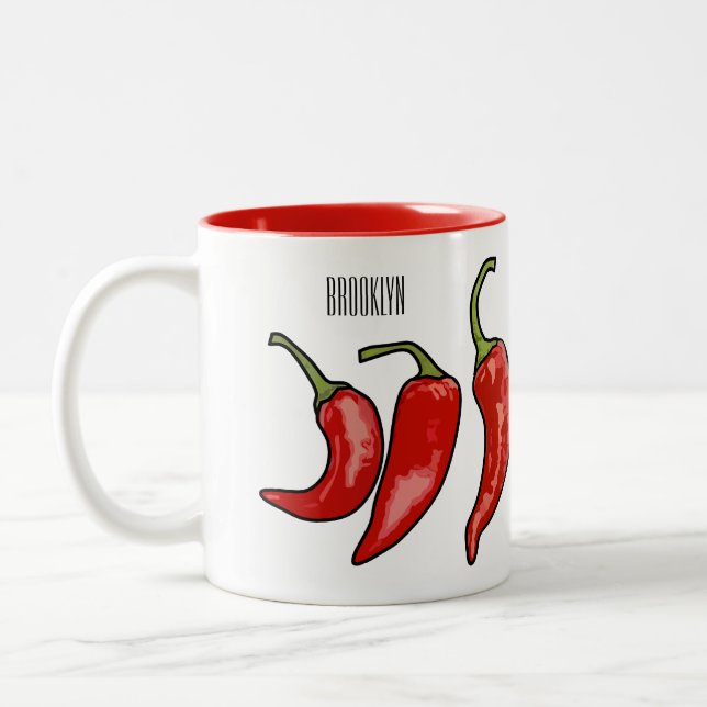 Chilli cartoon illustration  Two-Tone coffee mug (Left)