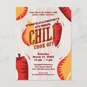 Chilli Cook Off   BBQ Cookout Contest Invitation Postcard