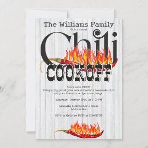 Chilli Cookoff Cook Off Contest Rustic Family Part Invitation