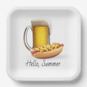 Chilli Hot Dog and Beer On White Paper Plate