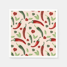 Chilli Pattern Cocktail Napkins | Fun Spicy Party