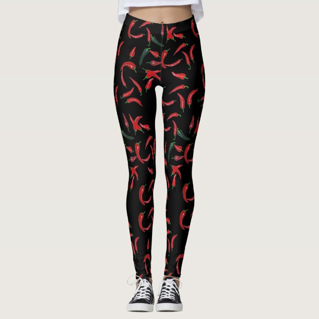 Chilli Pattern| Red Black and Green Leggings (Front)