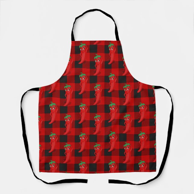 Chilli Pepper Buffalo Plaid Pattern Black and Red  Apron (Front)
