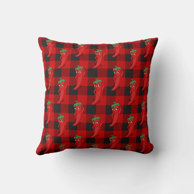 Chilli Pepper Buffalo Plaid Pattern Black and Red  Cushion (Back)