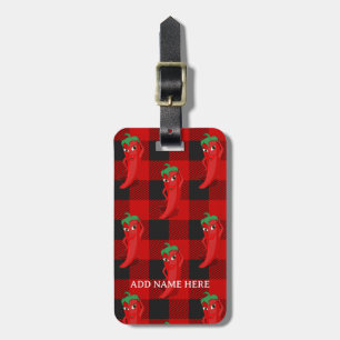 Chilli Pepper Buffalo Plaid Pattern Black and Red  Luggage Tag