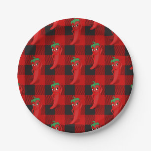 Chilli Pepper Buffalo Plaid Pattern Black and Red  Paper Plate