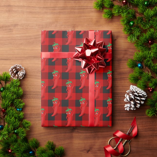 Chilli Pepper Buffalo Plaid Pattern Black and Red  Wrapping Paper (Holiday Gift)