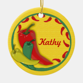 Chilli Pepper Circle Frame Ceramic Ornament